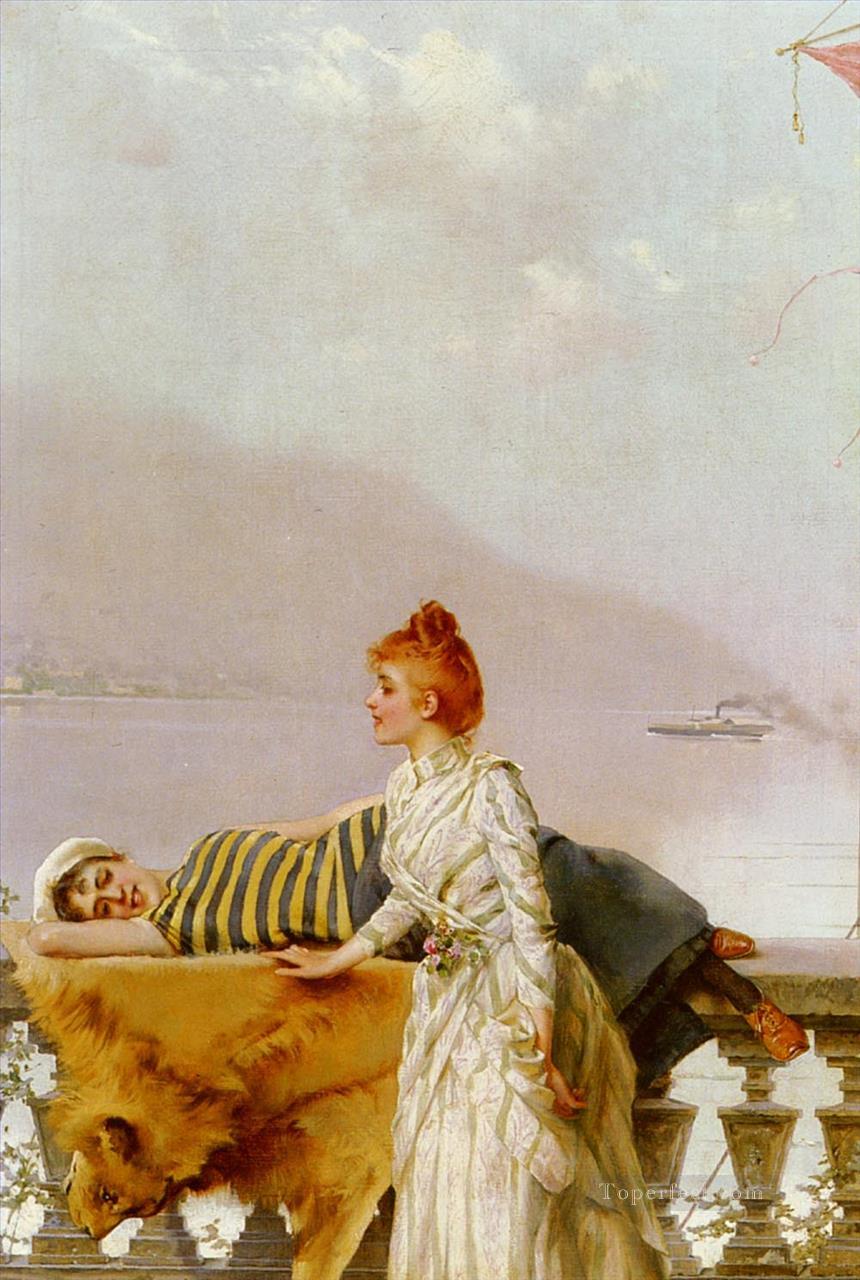 マテオ・オン・ザ・バルコニーの女性 ヴィットリオ・マッテオ・コルコス油絵